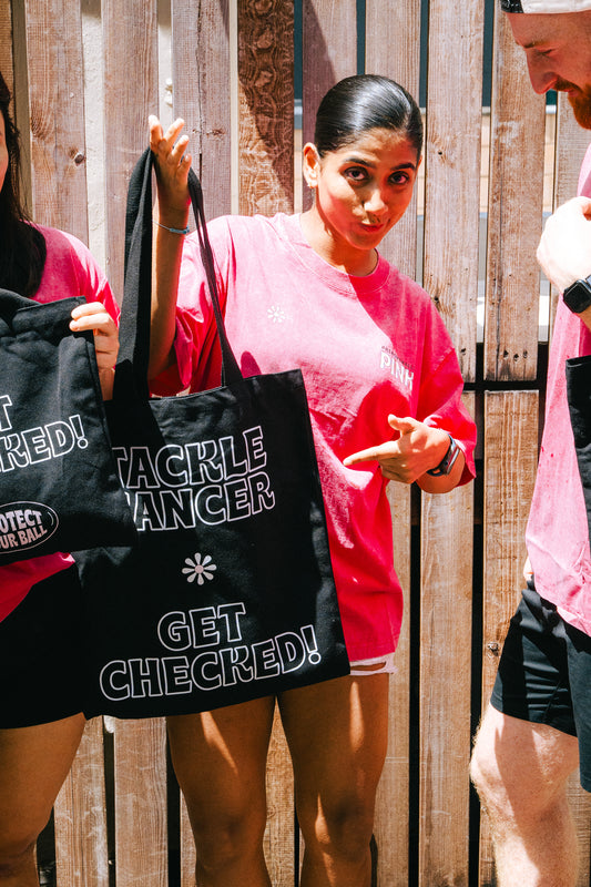 Tackle Cancer x Protect Your Ball Large Black Tote Bag